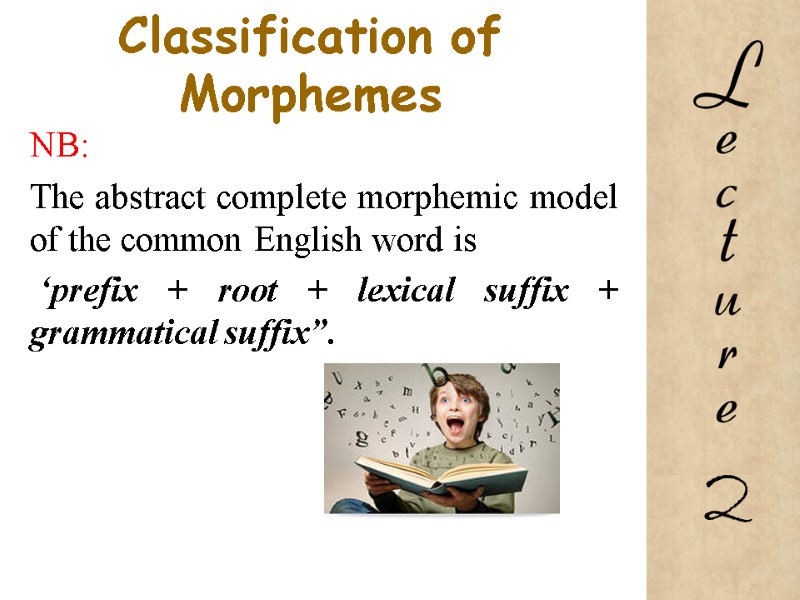 Classification of Morphemes NB: The abstract complete morphemic model of the common English word